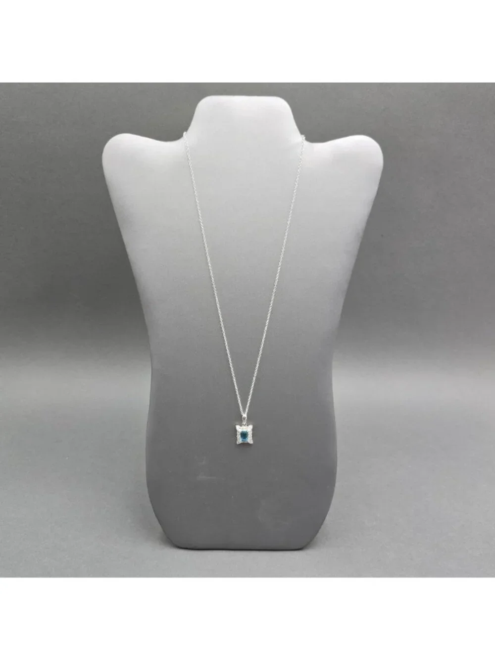 Edwardian Revival Sterling Silver Blue Topaz Pendant Necklace Emerald Cut 925 - Picture 3 of 15